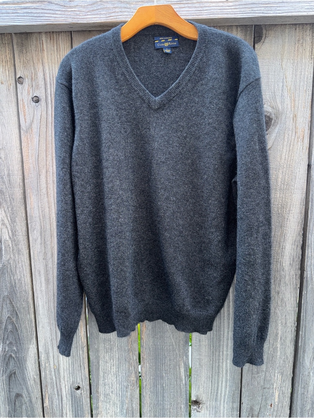 Club Room 2 Ply 100% Cashmere V-Neck Pullover Sweater Grey Long Sleeve Large